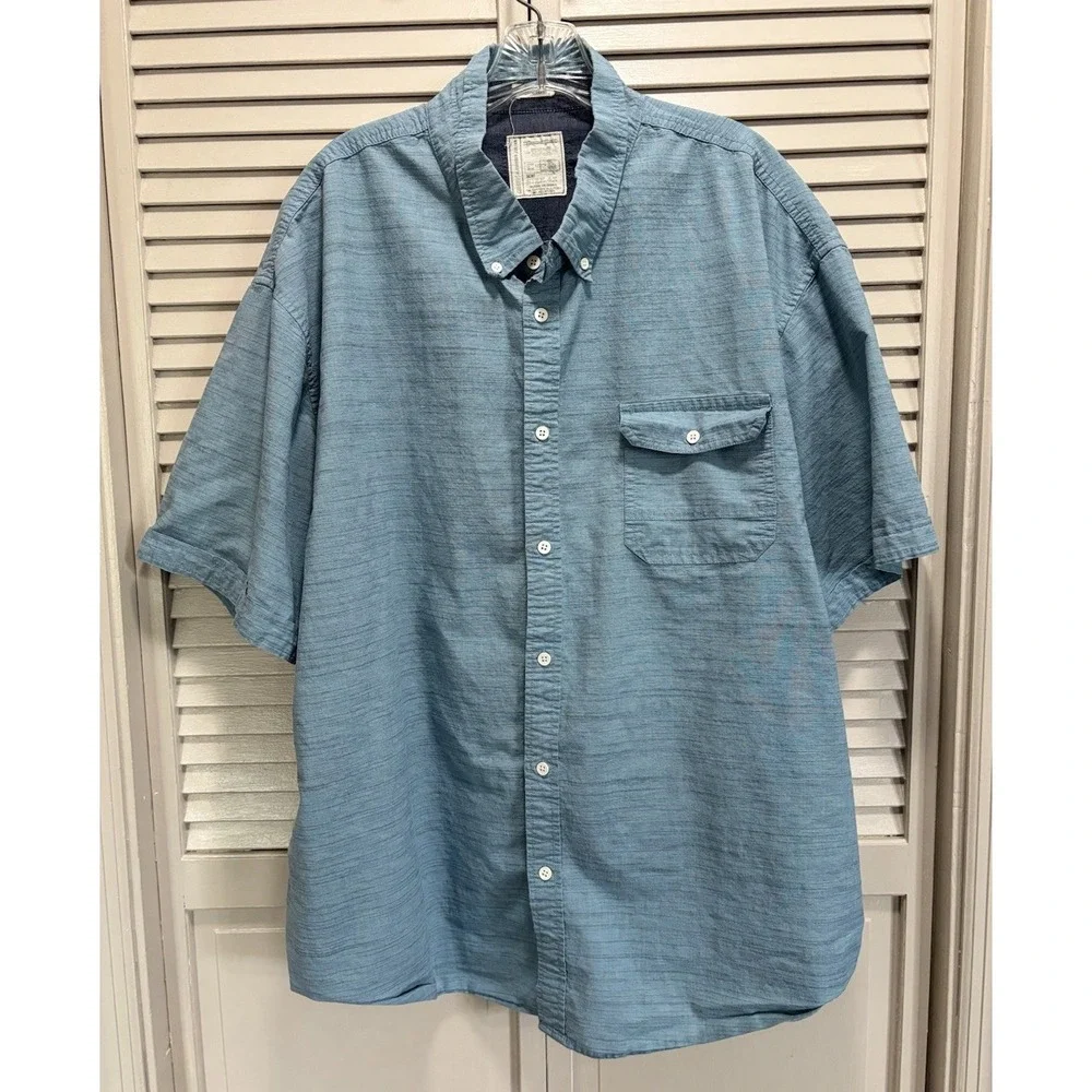 Genuine Goods Short Sleeve Button Up Shirt Size‎ 4XL Blue Logo Pocket